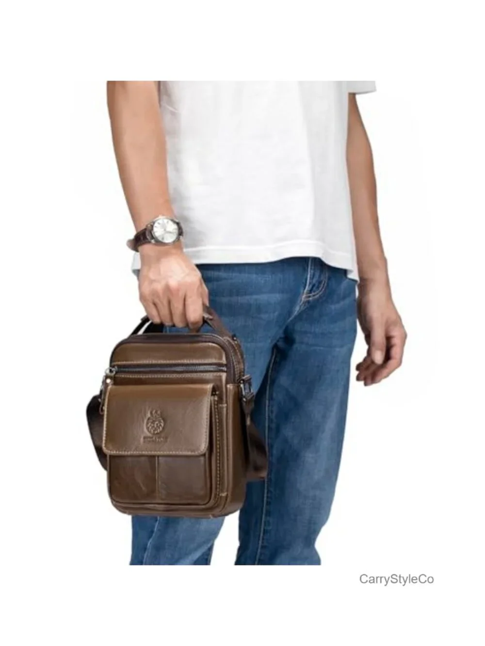 Genuine Leather Small Messenger Bag for Men Crossbody Shoulder Purse